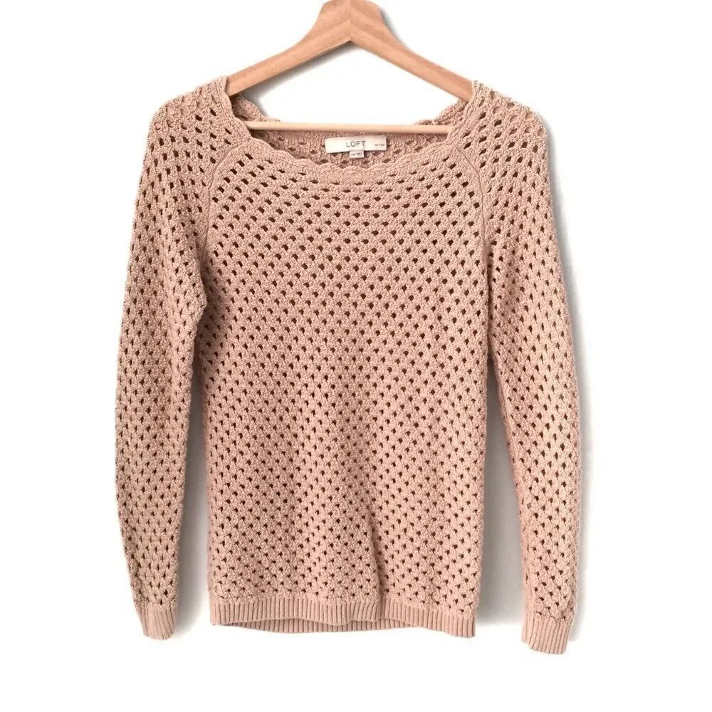 Loft Petites Crochet Sweater in Rose Pink Size XSP